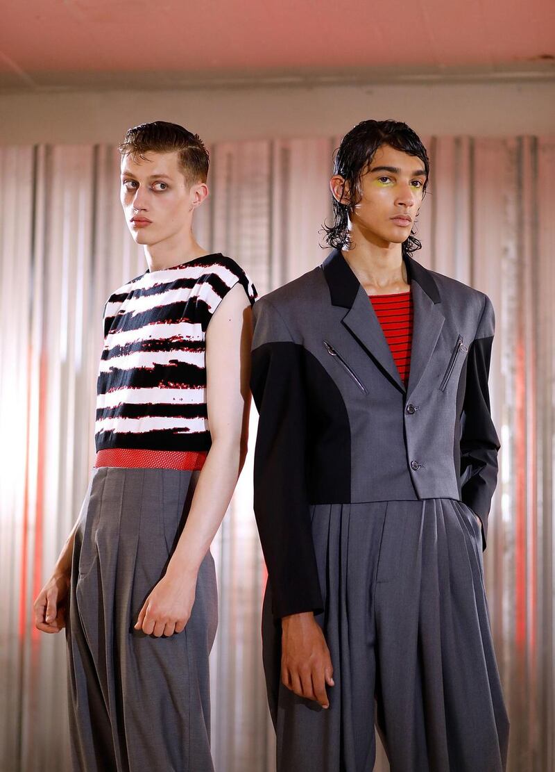 Modern Romantics:  bold oversized tailoring from Topman. Photograph:  Tristan Fewings/Getty Images