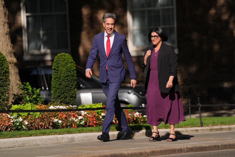 Ed Miliband and Shabana Mahmood arriving in Downing Street. Photograph: Yui Mok/PA Wire