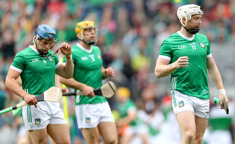 Limerick’s Mike Casey and Cian Lynch take to the field. Photograph: James Crombie/Inpho
