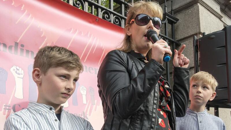 Emma Mhic Mhathúna during a demonstration at Leinster House, Dublin, as part of a day of action organised by Standing 4 Women, in solidarity with  women affected by the CervicalCheck scandal. File photograph: Brian Lawless/PA Wire