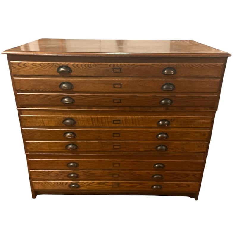 Vintage oak nine drawer architect’s plan cabinet (€300–€500) at Mullens auction rooms, Bray