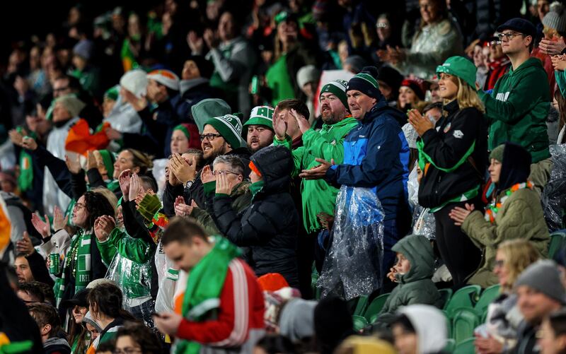 Ireland fans during the World Cup game between Ireland and Canada  in Rectangular Stadium, Perth. Photograph: Ryan Byrne/Inpho