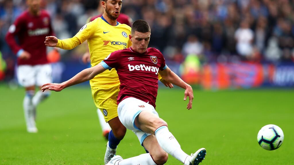 Declan Rice has been a standout performer this season for West Ham. Photo: Dean Mouhtaropoulos/Getty Images