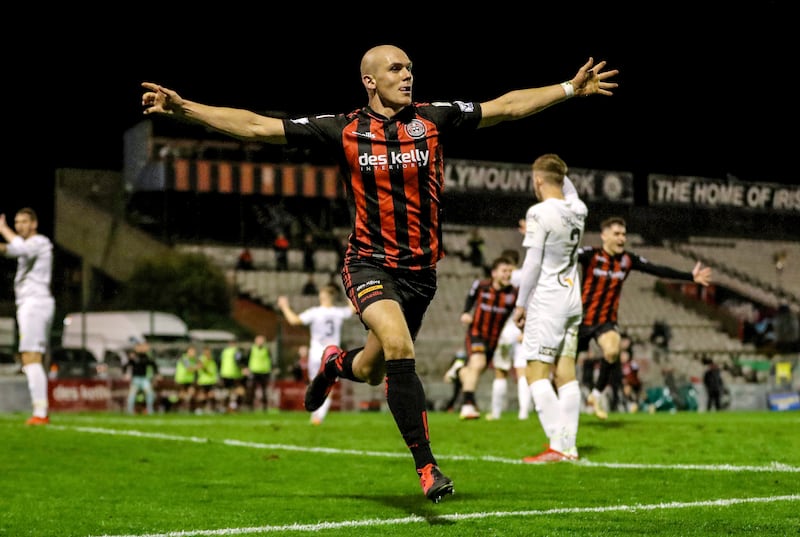 Bohemians' Georgie Kelly celebrates scoring a goal. Photograph: Bryan Keane/Inpho