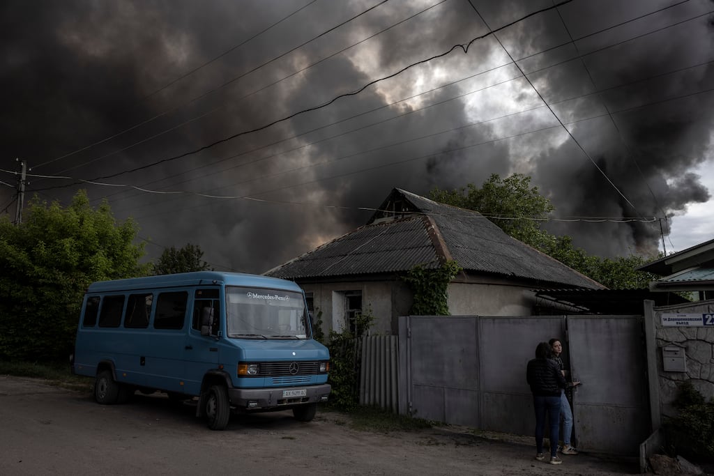 Smoke rises from the site of a Russian attack on industrial buildings in Kharkiv, Ukraine last week. Photograph: Finbarr O'Reilly/The New York Times