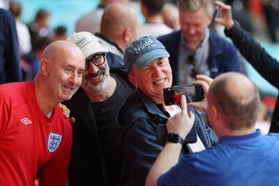 Comedians David Baddiel and Frank Skinner during the Euro 2020 match between England and Denmark in London. Photograph:  Catherine Ivill/Getty Images
