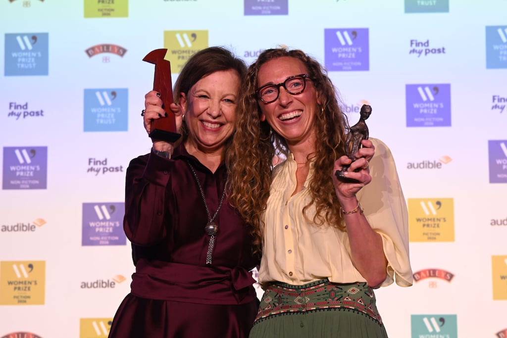 Virginia Evans, right, author of The Correspondent, and Lyse Doucet, author of The Finest Hotel in Kabul: A People's History of Afghanistan, winners of the 2026 Women's Prize for Fiction and Non-Fiction. Photograph: Matt Crossick/PA