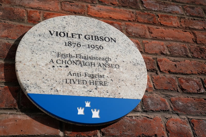Commemorative plaque for Dublin woman Violet Gibson at her childhood home on Merrion Square. Photograph: Brian Lawless