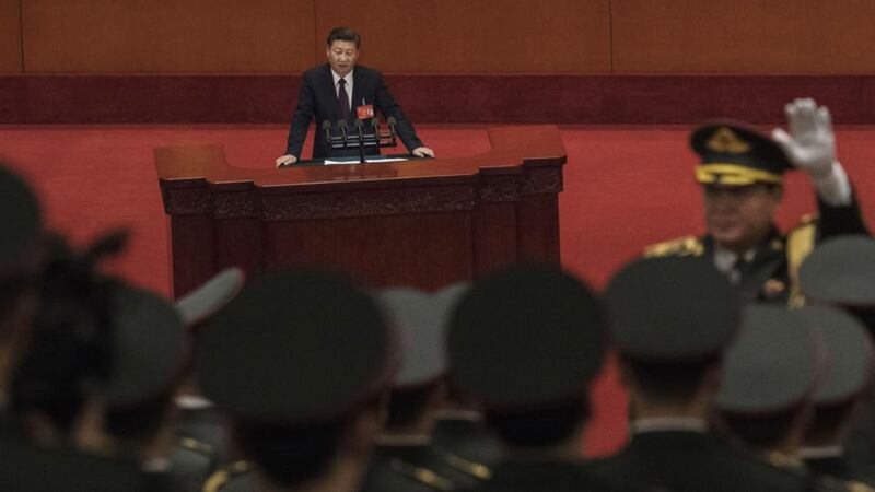 President Xi Jinping speaking  at the opening session of the 19th Communist Party congress in the Great Hall of the People, Beijing. Photograph:  Kevin Frayer/Getty Images