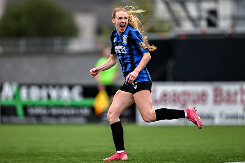 Kelly Brady of Athlone Town celebrates after scoring. Photograph: Sportsfile