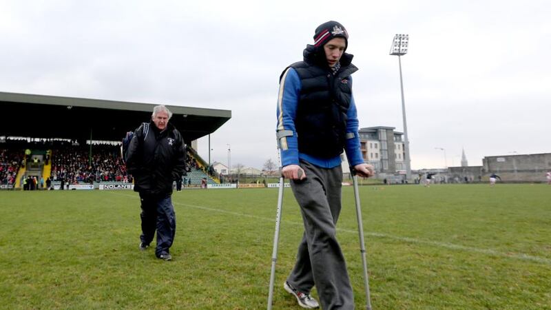 A familiar sight in recent years –  Cork’s Colm O’Neill on crutches following his cruciate operation. James Crombie/Inpho