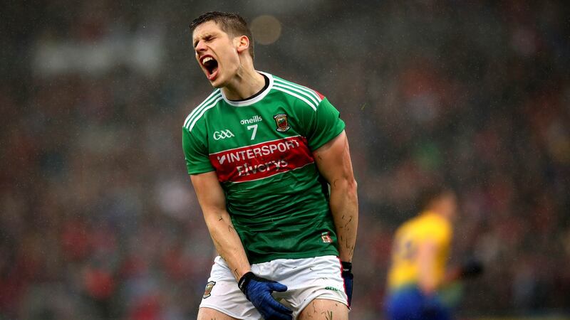 Mayo’s Lee Keegan reacts to a missed chance during the Connacht SFC semi-final against Roscommon at  Elvery’s MacHale Park. Photograph: Photograph: Ryan Byrne/Inpho