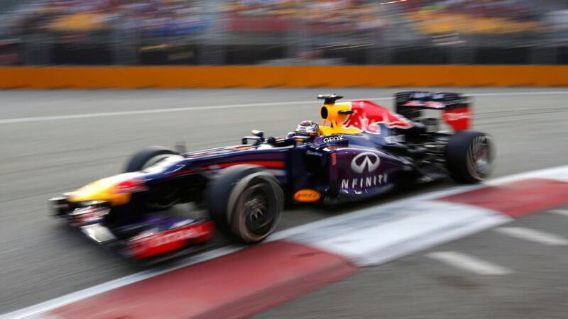 Sebastian Vettel in his Red Bull at the Marina Bay street circuit in Singapore. Photograph: Natashia Lee/Reuters