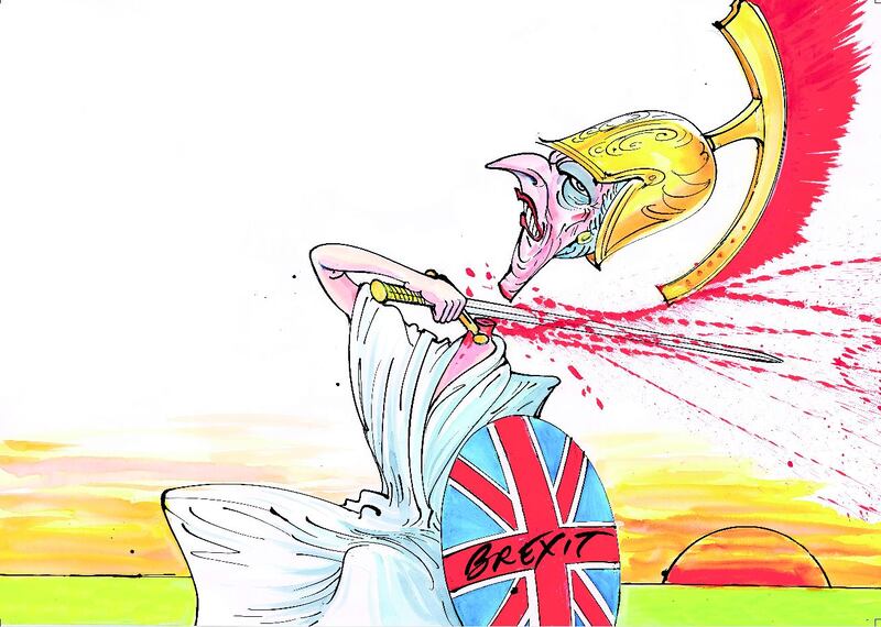 Theresa May as Britannia by Gerald Scarfe.
