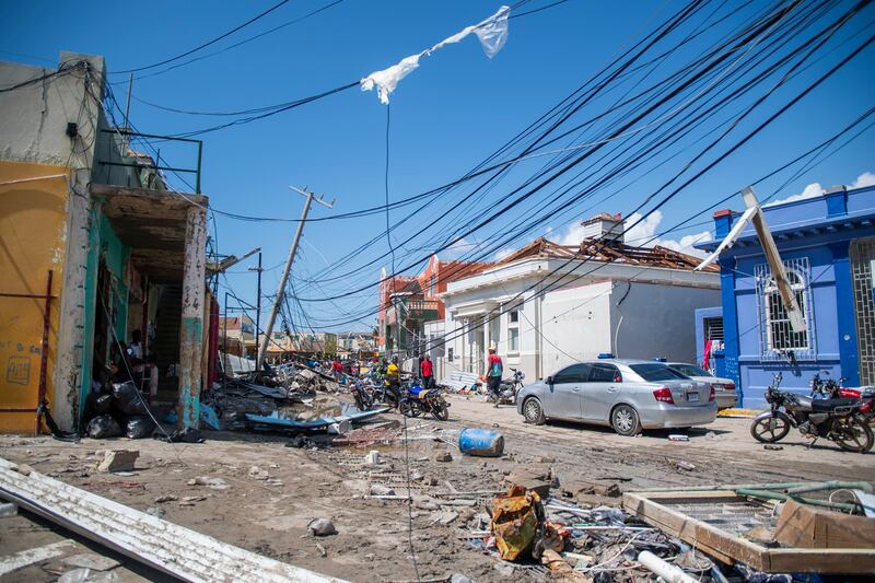 Downed utility lines and damage following Hurricane Melissa in Black River, Jamaica, on Thursday. Photograph: Abbie Townsend/The New York Times