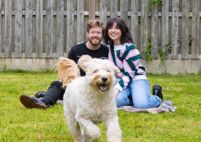 Kate Twohig and Eoin Halley, with their dog Roscoe. Photograph: Patrick Browne