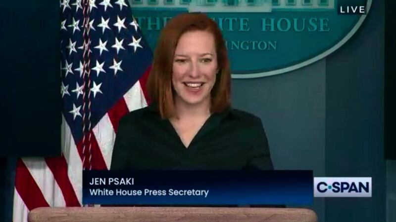 White House press secretary Jen Psaki speaking to The Irish Times.