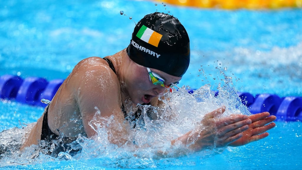 Mona McSharry in action during the Women’s 100m Breaststroke semi-final at the Tokyo Aquatics Centre when she secured a coveted final spot. Photograph: Adam Davy/PA