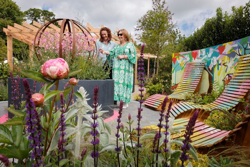 Garden designer Pip Probert and Tusla foster carer Sandra Wogan in Tusla's Fostering Is For You garden at Bloom. Photograph: Alan Betson/The Irish Times

