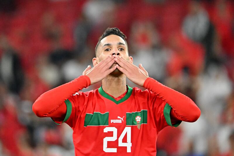 Badr Benoun celebrates Morocco's victory over Portugal. Photograph: Alberto Pizzoli/ AFP via Getty Images