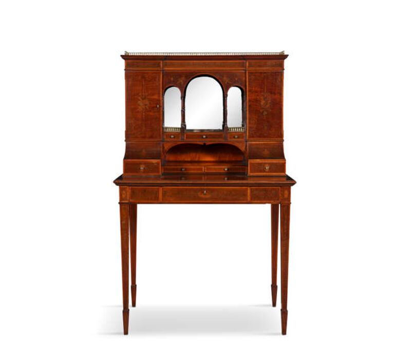 A SATINWOOD AND MARQUETRY INLAID BUREAU DE DAME, 19TH CENTURY Adams