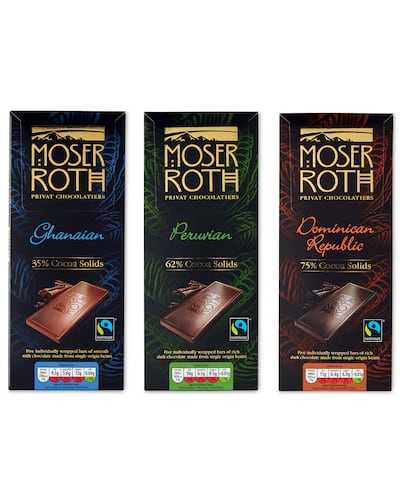 Aldi’s Moser Roth dark chocolate range: its 75 per cent chocolate does not use palm oil