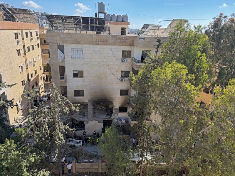 Rescue workers and residents inspect the damage to a building following an Israeli air strike in the Choueifat area, south of Beirut on the outskirts of the capital's southern suburbs, on May 28th, 2026. Photograph: Ibrahim AMRO AFP via Getty Images