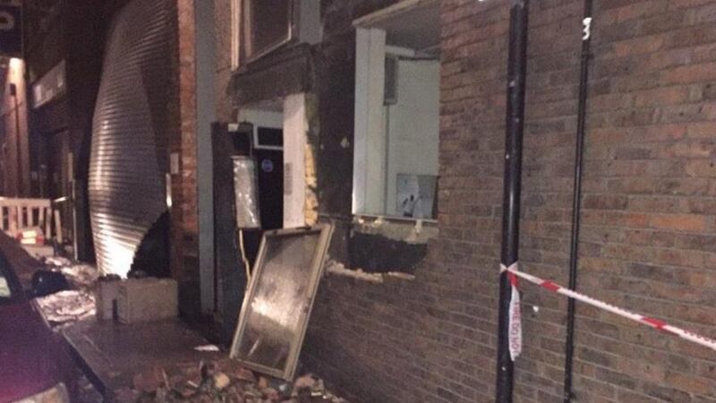 The side of the Churchill Hyatt Regency hotel in Portman Square, central London where a three meter hole can be seen in the wall.  Photograph: BBCLondon949 via Twitter