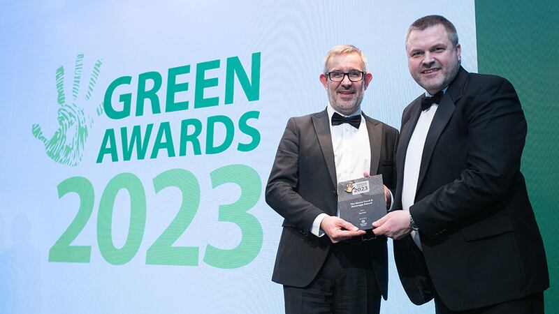 Richard Alexander, sustainable fuels lead, Calor, presents the Green Food and Beverage Award to Etienne Gerard, Aurivo.