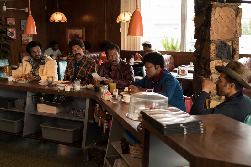 Dolemite Is My Name: Murphy, centre, stars alongside Craig Robinson, left, Keegan-Michael Key, Tituss Burgess and Mike Epps. Photograph: François Duhamel/Netflix