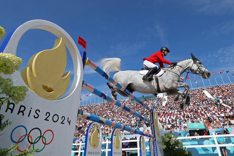 Germany's Christian Kukuk on Checker 47 in the showjumping final at Chateau de Versailles on Tuesday. Photograph: Pierre-Philippe Marcou/AFP