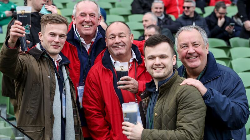 Wales fans drink pints in the stand during their loss to Ireland. Photo: Dan Sheridan/Inpho