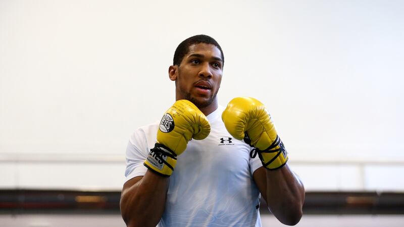Anthony Joshua in training ahead of his unification bout with Joseph Parker. Photograph: Alex Livesey/Getty