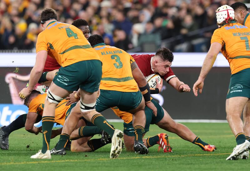 Dan Sheehan of the British & Irish Lions goes over to score his team's first try. Photograph: David Rogers/Getty