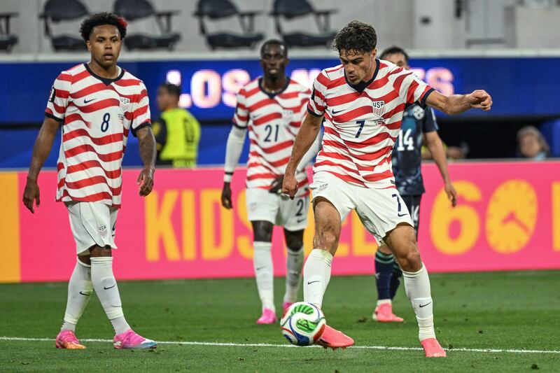 Gio Reyna got on the scoresheet against Paraguay in added time. Photograph: Shaun Clark/Getty