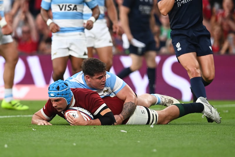 Tadhg Beirne scores a try for the Lions against Argentina. Photograph: Charles McQuillan/Getty Images