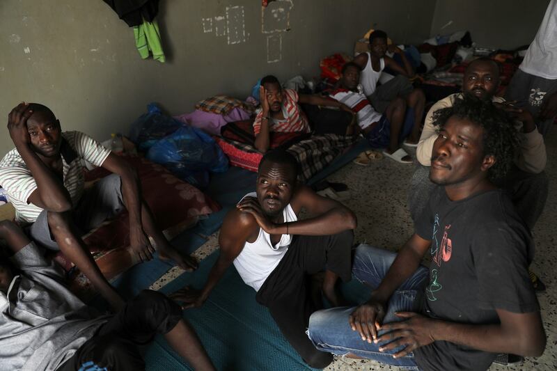 Migrants are seen at the Anti-Illegal Immigration Agency in the Tajora shelter centre in Tripoli. Photograph: Ahmed Jadallah/Reuters