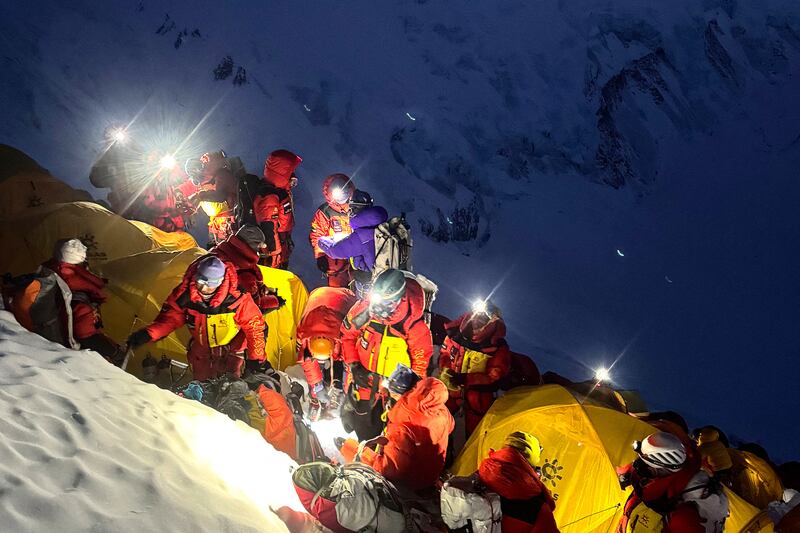 May 19th: Mountaineers leave from Camp 3 to continue their ascent to summit Mount Everest. Photograph: Furte Sherpa/AFP/Getty