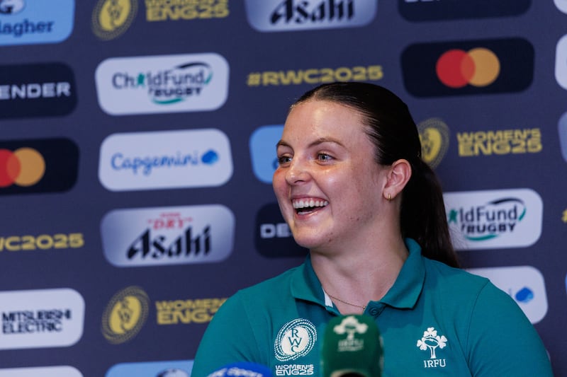 Brittany Hogan at a press conference in Brighton ahead of Ireland's World Cup pool match against New Zealand. Photograph: Ben Brady/Inpho