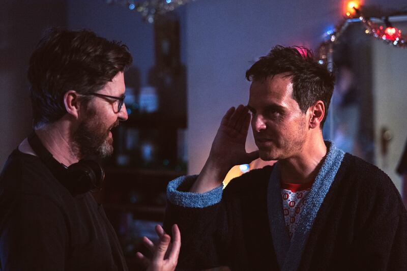 All of Us Strangers: Andrew Scott on set with director Andrew Haigh. Photograph: Chris Harris/Searchlight