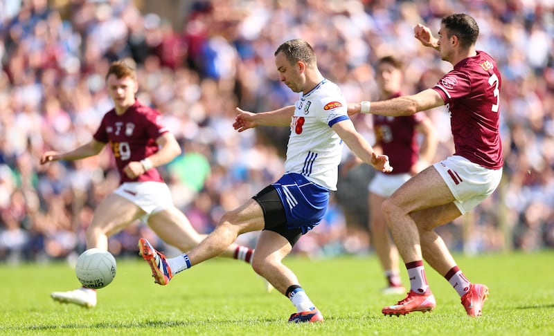 Jack McCarron scores Monaghan's opening goal. Photograph: James Crombie/Inpho