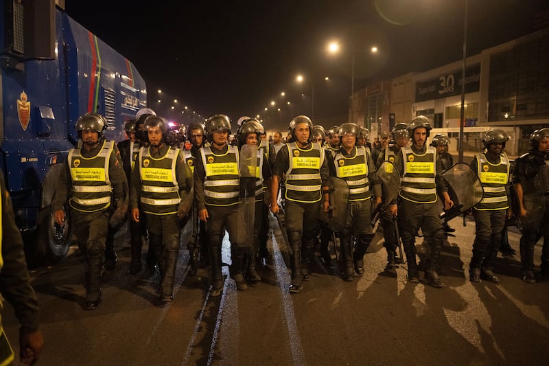 Security forces disperse a gathering as youth-led protests demanding healthcare and education reforms turns violent, in Sale, Morocco. Photograph: EPA