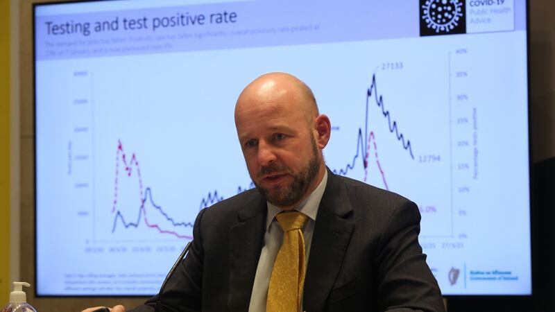 Professor Philip Nolan, chair of  Nphet’s  epidemiological modelling advisory group, at a media briefing on Covid-19 in the Department of Health. Photograph: Sam Boal/RollingNews.ie
