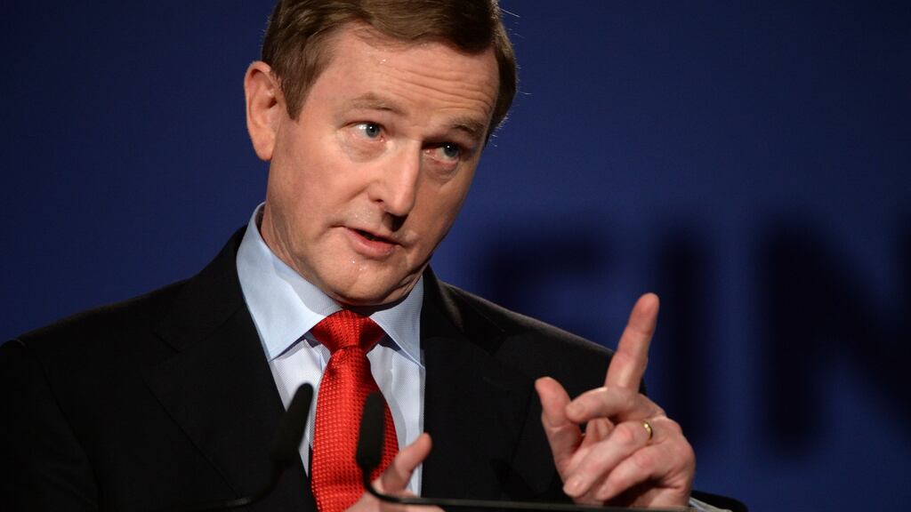 Fine Gael leader Enda Kenny TD during An Taoiseach’s address at the Fine Gael 78th Ard Fheis, at Citywest Hotel, Dublin. Kenny has yet to call the date for the election but it could be the most important flash-point of the year for the economy. (Photograph: Dara Mac Dónaill / The Irish Times)