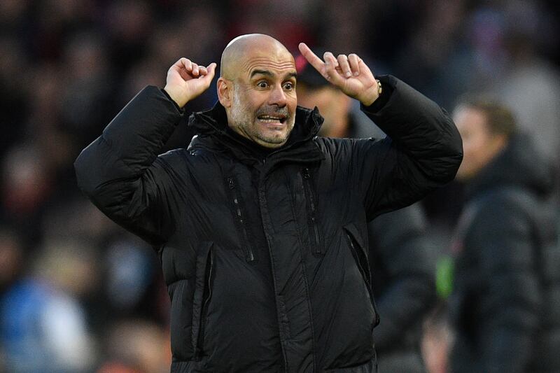 Manchester City's Spanish manager Pep Guardiola gestures on the touchline during the match against Liverpool. Photograph: Oli Scarff/AFP via Getty