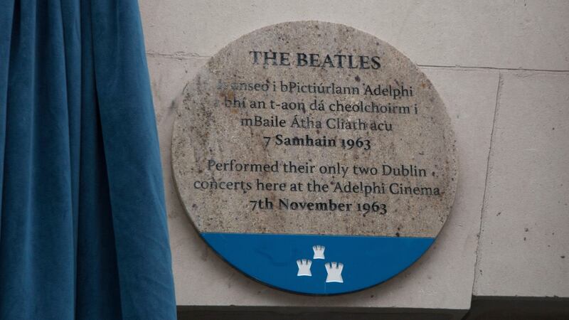 The  plaque to mark The Beatles’ visit to Dublin 55 years ago. Photograph:  Colm Mahady /Fennells