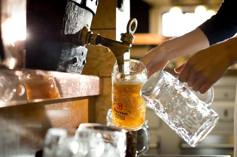 A refreshing beer is the ideal accompaniment to some casual street food. Photograph: Andreas Hub/FrankenTourismus and Bamberg TKS