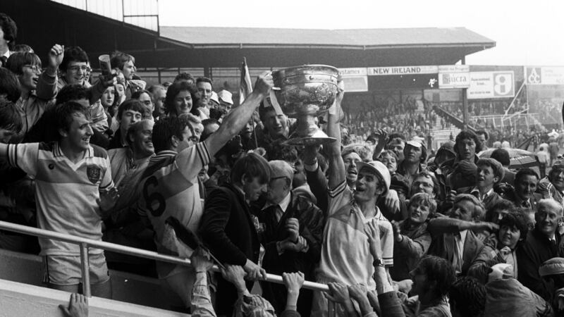 Sean and Mick Lowry lift the Sam Maguire in 1982. Photograph: Inpho
