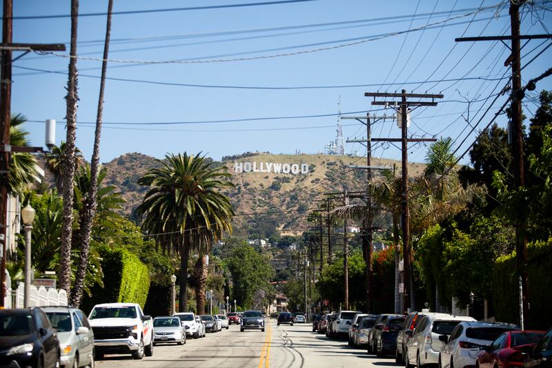 The Hollywood sign in LA. Photograph: Jenna Schoenefeld/The New York Times
                      