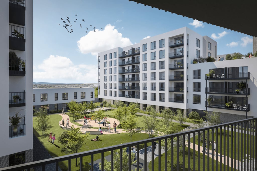 A computer-generated image of the largest development which will be in the Fingal area at Charlestown, north of Finglas village, where 590 apartments are to be built at Pipers Square. Image: Respond